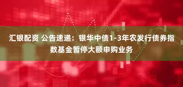 汇银配资 公告速递：银华中债1-3年农发行债券指数基金暂停大额申购业务